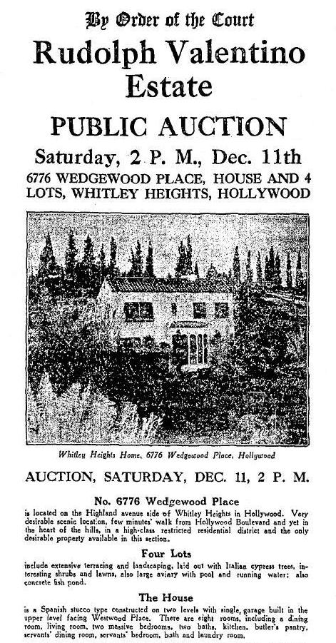 rudolph_valentino_estate_auction whitley Heights