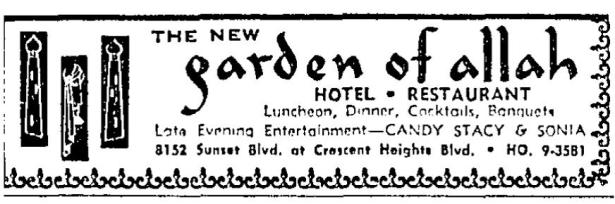 garden of allah hotel ad 2-2-1956
