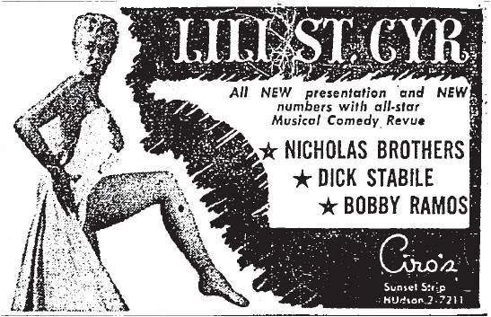 lili st cyr at Ciro's 10-19-1951