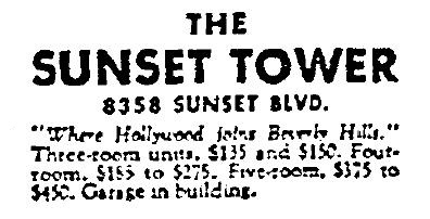 Sunset Tower-8358 Sunset Strip- rental ad 12-19-41