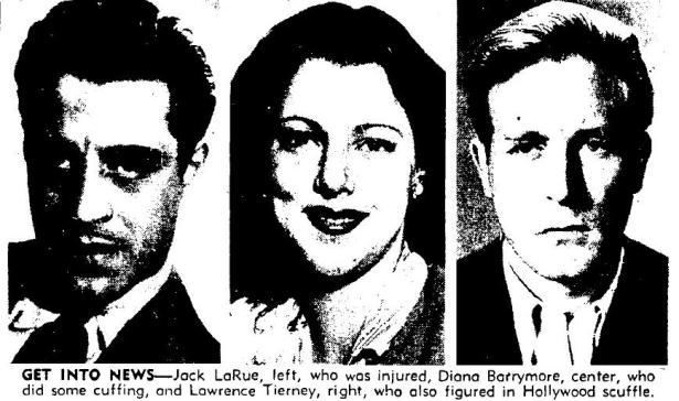 1946 1 22 jack larue, diana barrymore, lawrence tierney brawl