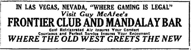 Guy McAfee's Frontier Club and Mandalay Bar, in Las Vegas Nevada