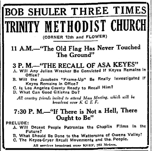 Rev. "Fighting Bob" Shuler speaking out on the Jacobson frame-up. 8-20-1927